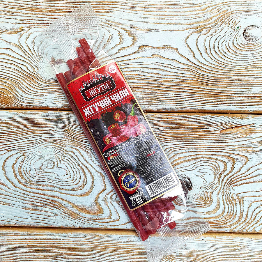 Шоубокс Жгуты "Орион" сырокопчёные Жгучий чили (80гр./10уп.)