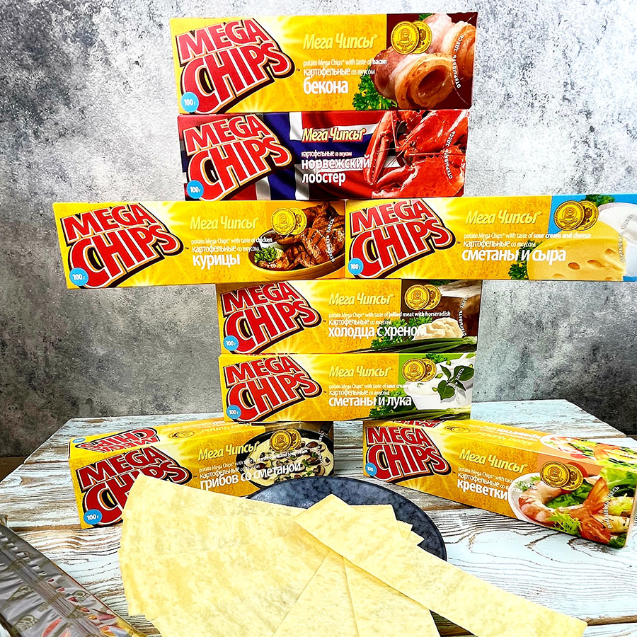 Мегачипсы картофельные со вкусом в ассортименте (100гр./25уп.)