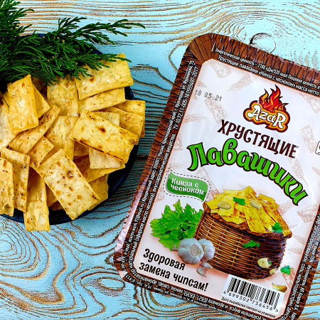 Чипсы Лаваши в упаковке КИНЗА С ЧЕСНОКОМ  (90 гр.)